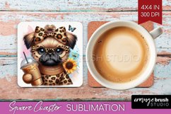 Cute Dog Square Coaster - Leopard Bow Coaster PNG Product Image 1