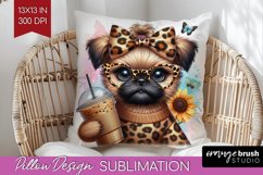 Cute Dog Pillow Sublimation - Leopard Bow Pillow Cover PNG Product Image 1