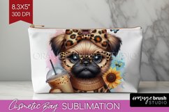 Cute Dog Cosmetic Bag - Leopard Bow Makeup Bag PNG Product Image 1