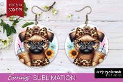 Cute Dog Round Earrings - Leopard Bow PNG Sublimation Product Image 1