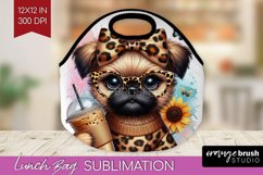 Cute Dog Lunch Bag - Leopard Bow Lunch Bug PNG Sublimation Product Image 1