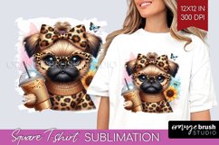 Cute Dog Square Tshirt Background - Leopard Bow PNG Product Image 1