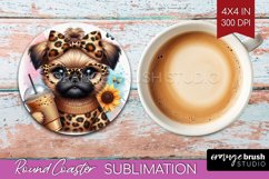 Cute Dog Round Coaster - Leopard Bow Coaster PNG Sublimation Product Image 1
