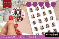 Cute Dog Round Sticker - Leopard Bow Printable Sticker Sheet Product Image 1