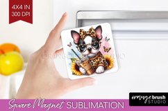 Cute Dog Magnet Sublimation - Leopard Bow Square Magnet PNG Product Image 1