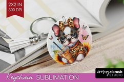 Cute Dog Keychain PNG - Leopard Bow Keychain Sublimation Product Image 1