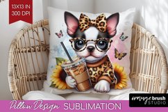 Cute Dog Pillow Sublimation - Leopard Bow Pillow Cover PNG Product Image 1