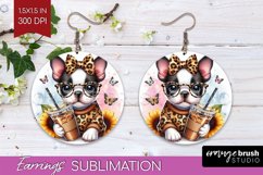 Cute Dog Round Earrings - Leopard Bow PNG Sublimation Product Image 1