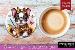 Cute Dog Round Coaster - Leopard Bow Coaster PNG Sublimation Product Image 1