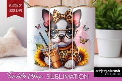 Cute Dog Tumbler Wrap - Leopard Bow Tumbler PNG Sublimation Product Image 1