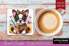 Cute Dog Square Coaster - Leopard Bow Coaster PNG Product Image 1