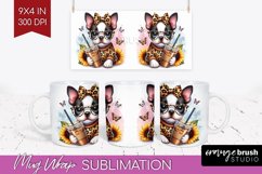 Cute Dog Mug Wrap - Leopard Bow Mug PNG Sublimation Product Image 1
