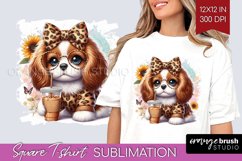 Cute Dog Square Tshirt Background - Leopard Bow PNG Product Image 1