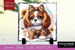 Cute Dog Slate PNG - Leopard Bow Square Slate Sublimation Product Image 1