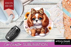 Cute Dog Car Coaster - Leopard Bow Coaster PNG Sublimation Product Image 1