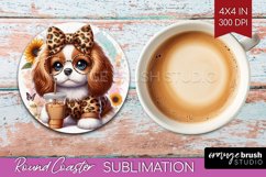Cute Dog Round Coaster - Leopard Bow Coaster PNG Sublimation Product Image 1