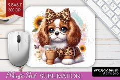 Cute Dog Mouse Pad Sublimation - Leopard Bow Mousepad PNG Product Image 1