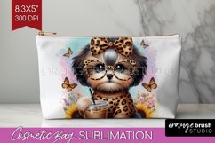 Cute Dog Cosmetic Bag - Leopard Bow Makeup Bag PNG Product Image 1