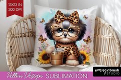 Cute Dog Pillow Sublimation - Leopard Bow Pillow Cover PNG Product Image 1