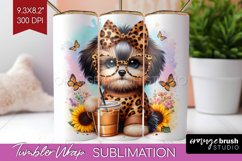 Cute Dog Tumbler Wrap - Leopard Bow Tumbler PNG Sublimation Product Image 1