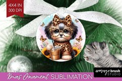 Cute Dog Ornament PNG - Leopard Bow PNG Sublimation Product Image 1