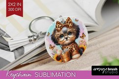 Cute Dog Keychain PNG - Leopard Bow Keychain Sublimation Product Image 1