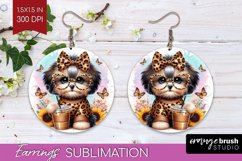 Cute Dog Round Earrings - Leopard Bow PNG Sublimation Product Image 1