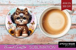 Cute Dog Round Coaster - Leopard Bow Coaster PNG Sublimation Product Image 1