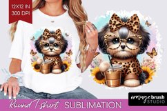 Cute Dog Round Tshirt Background - Leopard Bow PNG Product Image 1