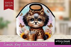 Cute Dog Lunch Bag - Leopard Bow Lunch Bug PNG Sublimation Product Image 1