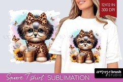 Cute Dog Square Tshirt Background - Leopard Bow PNG Product Image 1