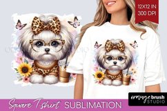 Cute Dog Square Tshirt Background - Leopard Bow PNG Product Image 1