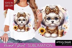 Cute Dog Round Tshirt Background - Leopard Bow PNG Product Image 1