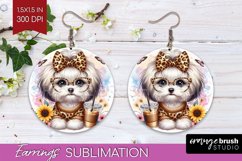 Cute Dog Round Earrings - Leopard Bow PNG Sublimation Product Image 1