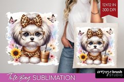 Cute Dog Tote Bag - Leopard Bow Tote Bag PNG Sublimation Product Image 1