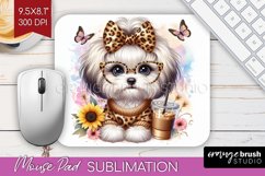 Cute Dog Mouse Pad Sublimation - Leopard Bow Mousepad PNG Product Image 1