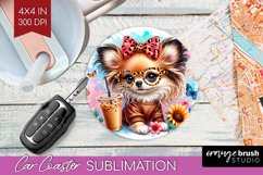 Cute Dog Car Coaster - Leopard Bow Coaster PNG Sublimation Product Image 1