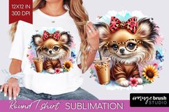 Cute Dog Round Tshirt Background - Leopard Bow PNG Product Image 1