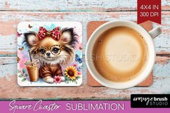 Cute Dog Square Coaster - Leopard Bow Coaster PNG Product Image 1