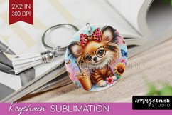 Cute Dog Keychain PNG - Leopard Bow Keychain Sublimation Product Image 1