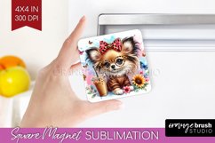 Cute Dog Magnet Sublimation - Leopard Bow Square Magnet PNG Product Image 1