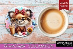 Cute Dog Round Coaster - Leopard Bow Coaster PNG Sublimation Product Image 1