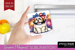 Lhasa Apso Dog Magnet Sublimation Patriotic Dog Square PNG Product Image 1