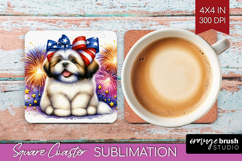 Lhasa Apso Dog Square Coaster Patriotic Dog Coaster PNG Product Image 1