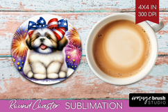 Lhasa Apso Dog Round Coaster Patriotic Dog Coaster PNG Product Image 1