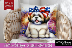 Lhasa Apso Dog Pillow Sublimation Patriotic Dog Pillow Cover Product Image 1