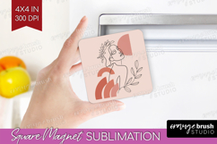 Line Art Woman Magnet Sublimation - Minimalist Square Magnet Product Image 1