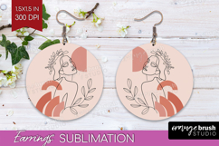 Line Art Woman Round Earrings - Minimalist PNG Sublimation Product Image 1