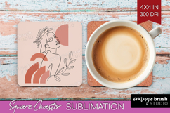 Line Art Woman Square Coaster - Minimalist Coaster PNG Product Image 1