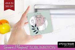 Line Art Woman Magnet Sublimation - Minimalist Square Magnet Product Image 1